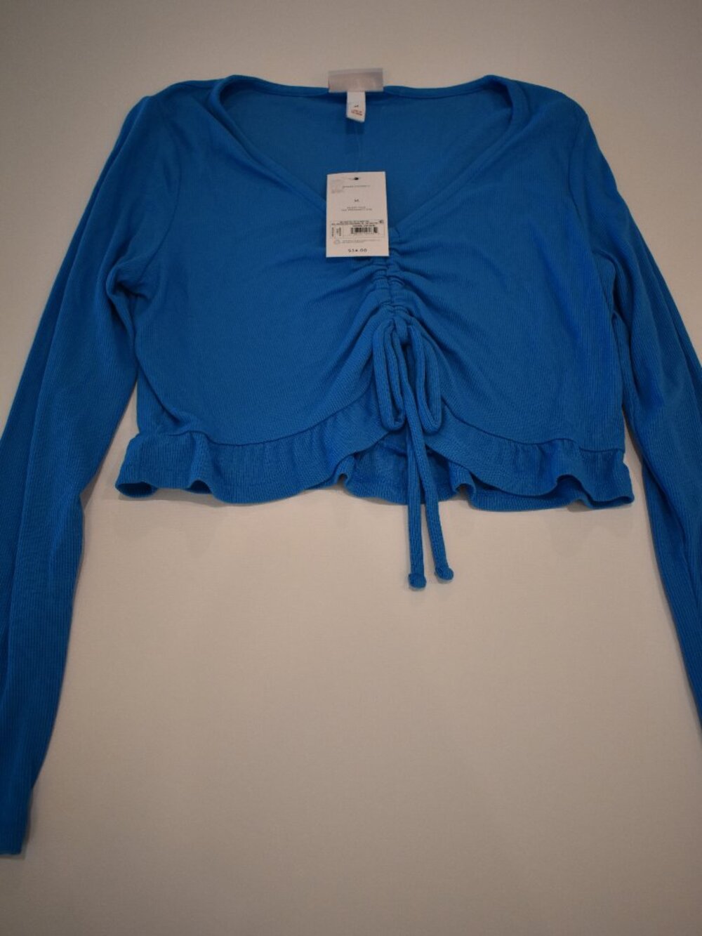Isabel Maternity by Ingrid & Isabel Blue Ribbed Ruched Crop Top Medium NWT